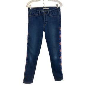 Levi’s 711 Skinny Reworked Upcycled Patchwork Trim Mid Rise Denim Blue Jeans